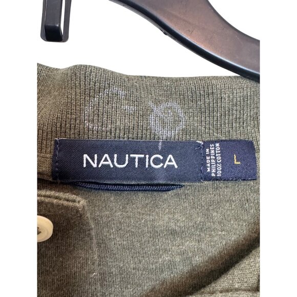 Nautica Mens Green Polo Shirt L Long Sleeve Cotton - Picture 3 of 7